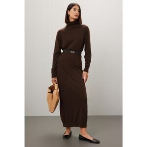 Pietro Brunelli Milano Brown La Salle Wool Blend Turtleneck Sweater Maxi Dress S